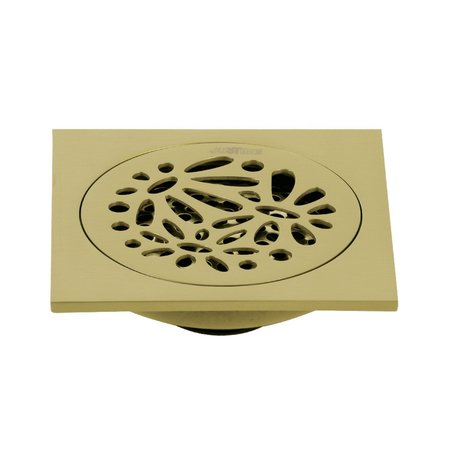 KINGSTON BRASS BSF6360BB Watercourse Floral 4" Square Grid Shower Drain, Brushed Brass BSF6360BB